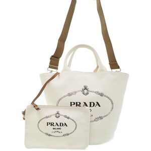 Prada Canapa Logo Convertible Shopping 2way Tote canvas White